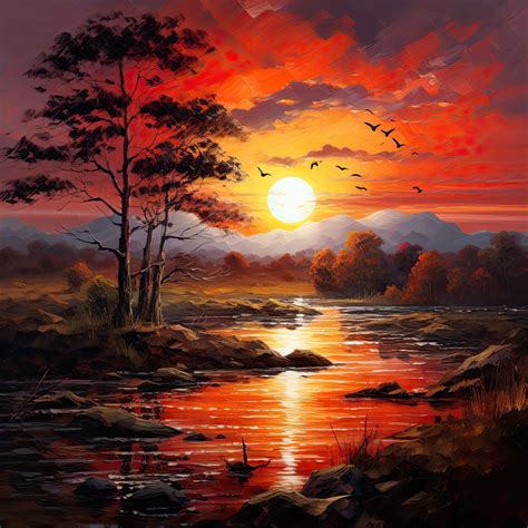 Sunset Landscape Collection: Serene Artworks Capturing Vivid Hues