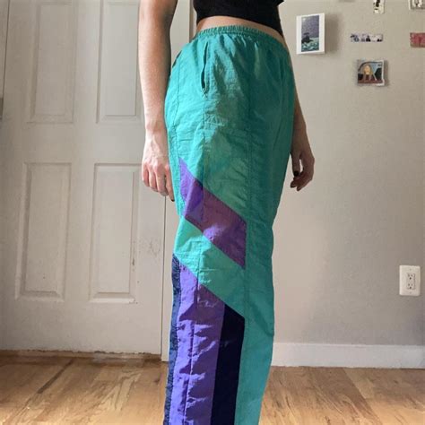80’s Vintage Gabicci ski pants. Teal with purple... - Depop