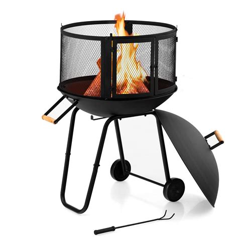 Giantex 28” Portable Fire Pit on Wheels - Mobile Wood Burning Firepit ...