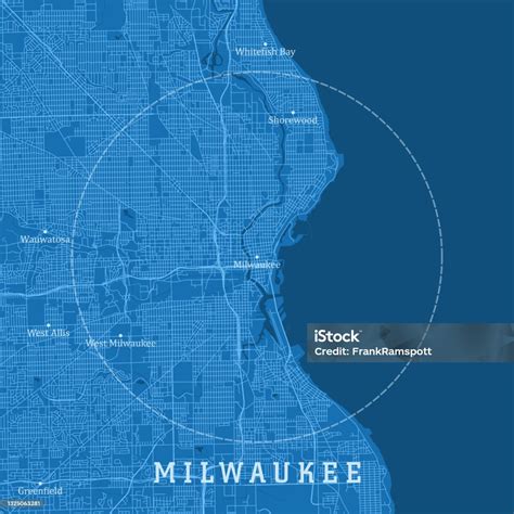 Milwaukee Wi City Vector Road Map Blue Text Stock Illustration ...