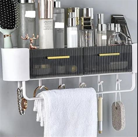 ULTREOS Plastic Bathroom Storage Rack Wall Mounted Storage Rack, with ...