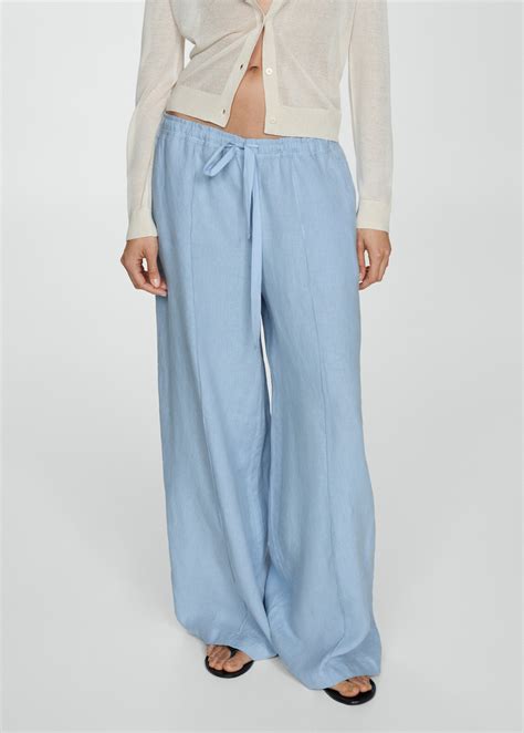 Pantalón lino wide leg - Mujer | MANGO OUTLET España (Península y Baleares)