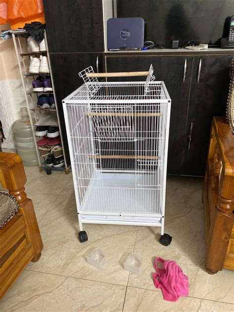 White Color Foldable Metal Bird cage,Villa for Budgies, Zebra Finches ...