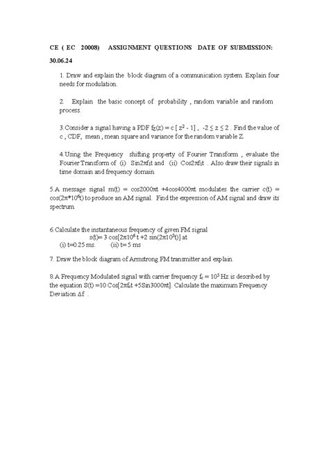 CE Remedial assignment questions - CE ( EC 20008) ASSIGNMENT QUESTIONS ...