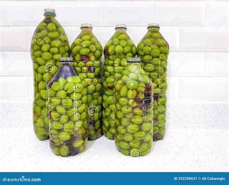 Preparing Olives for the Winter. Green Olives in Brine Stock Image ...