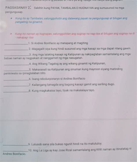 Payak tambalan o hugnayan. Pasagot please kailangan ko po talaga NG ...