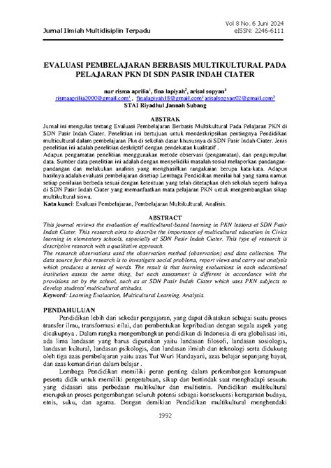 Evaluasi Pembelajaran Multikultural PKN di SDN Pasir Indah Ciater - Studocu