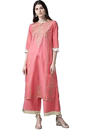 Buy Shree-The Indian Avatar Women's Shantoon Solid Kurta With Palazzo ...