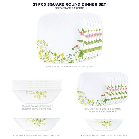Corelle Asia Collection Provence Garden 21 Pcs Square Round Dinner Set ...