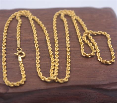 Real-Pure-18K-Yellow-Gold-Chain-2mmW-Rope-Women-s-Link-Wealthy-Gift ...