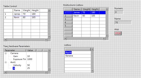 Using Table LabVIEW 的图像结果