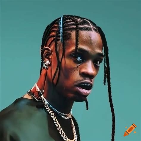 Travis Scott with braided hair on Craiyon