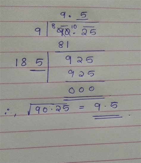 square root of 90.25 using long division method - Brainly.in
