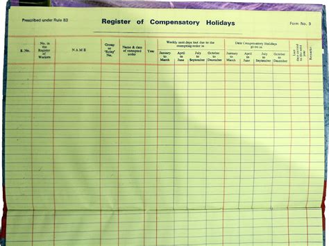 LRS Form 9 Register of Compensatory Holidays, prescribed Under Rule 83 ...