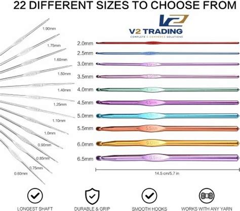 Study Accessories - 22-Piece Crochet Hook Set Multicolor Aluminum ...