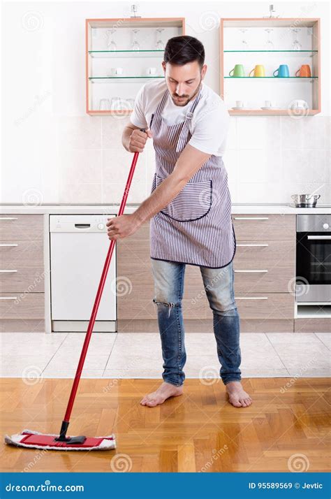 Man mopping floor stock image. Image of home, cleaning - 95589569