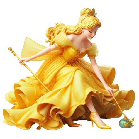 3d Gorgeous Disney Princess Belle Lady In Yellow Dress Doing Cleaning ...