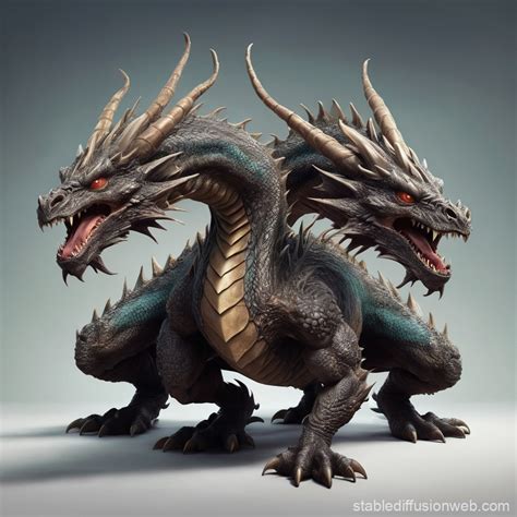 Two-Headed Dragon Monster | Stable Diffusion Online