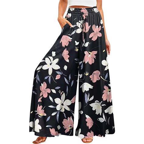 YDKZYMD Petite Pants for Women Wide Leg Drawstring Palazzo Floral Pants ...