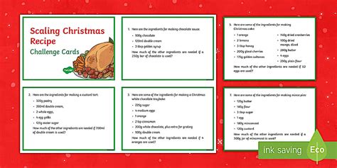 Year 6 Scaling Christmas Recipe Maths Challenge Cards