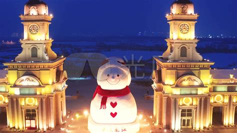哈尔滨大雪人主体完工 松花江畔添18米高雪雕景观