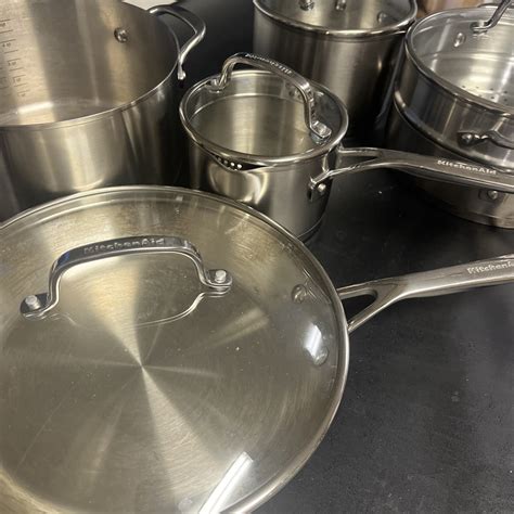 KitchenAid 3-Ply Base Stainless Steel Cookware Set - 11 Pieces Silver ...