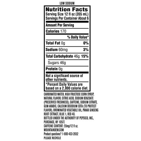 Mountain Dew Nutrition Facts 2 Liter | Besto Blog
