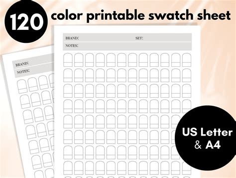Printable Color Swatch Chart / 120 Colors, Blank Color Swatch Sheet ...