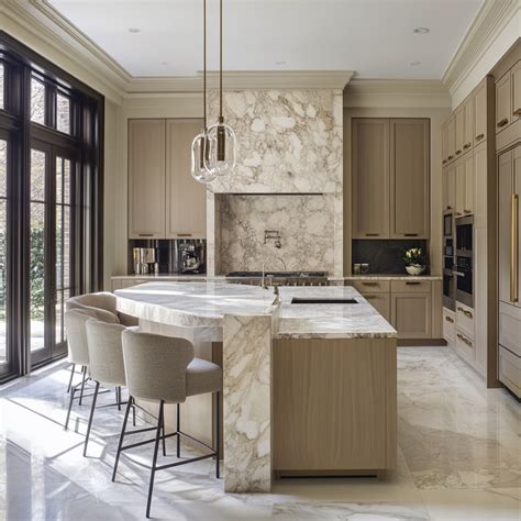 Elegant Marble Kitchen with Custom Cabinetry | Kitchen interior, Dream ...