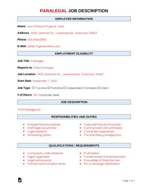 Free Paralegal Job Description Template | Sample - Word | PDF – eForms