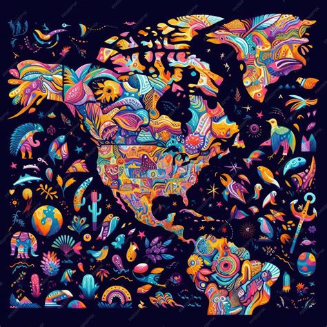 Illustration Map of Latin America with Cultural Icons Representing Each ...