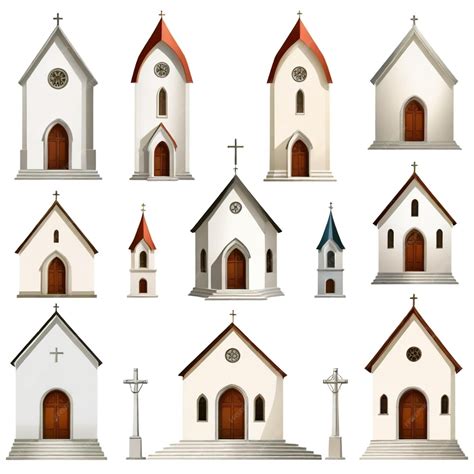 A collection of different types of small churches including a church ...
