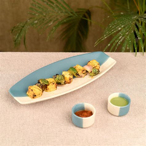 Buy Unravel India Ceramic "Duo-Color" Snacks Serving Platter with dip ...