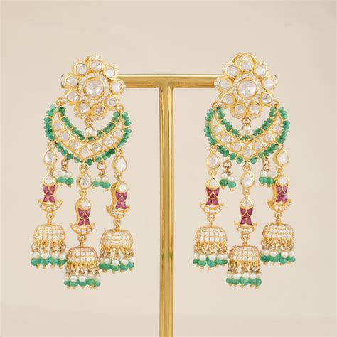 Gold Plated Silver Jhumkas Earrings | Gold Plated Silver Stone Jhumkas ...