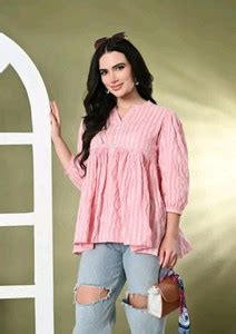 h hiphonic Casual Embroidered, Striped Women Pink Top - Buy h hiphonic ...