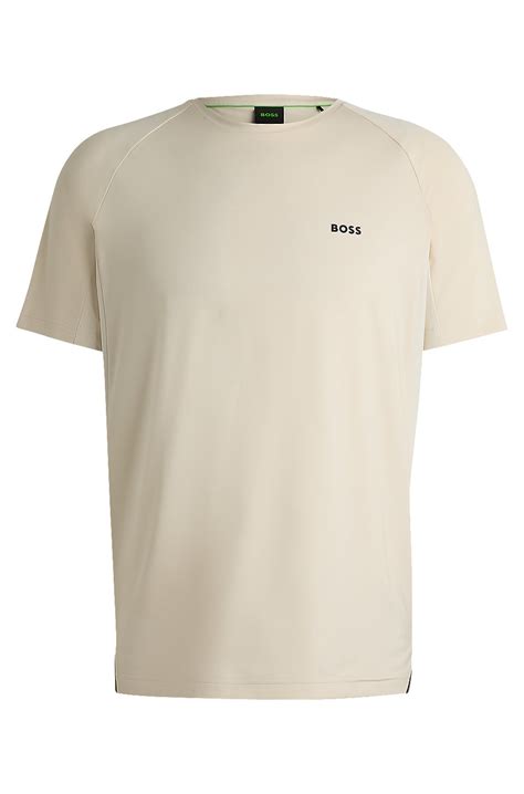 BOSS - Performance-stretch T-shirt in mixed materials - Natural