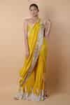 Buy Yellow Silk Embroidery Border Pre-draped Sharara Saree Set For ...