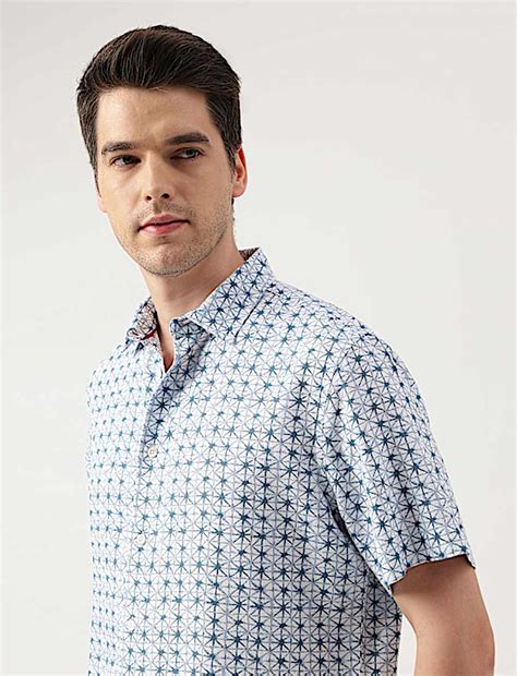 Buy Linen Blend Printed Spread Collar Shirt at Marks & Spencer