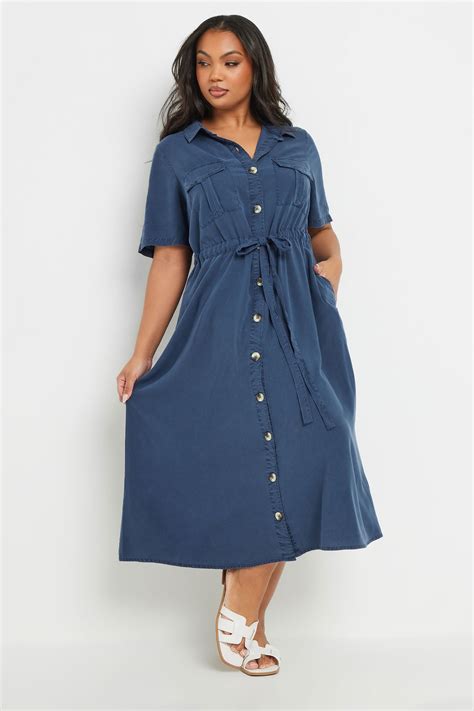 YOURS Plus Size Blue Tie Waist Chambray Shirt Dress | Yours Clothing