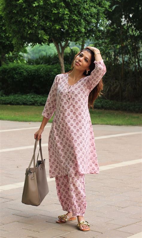 Cotton Petal Pink A-line Kurta with Pathani Pants – Baareeki
