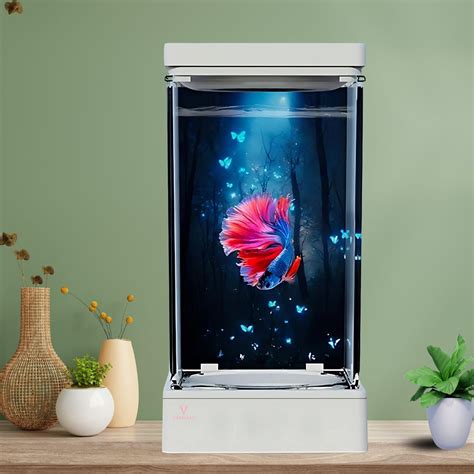 VAYINATO® Transparent Narrow Acyrlic Betta Fish Tank (White) with Multi ...