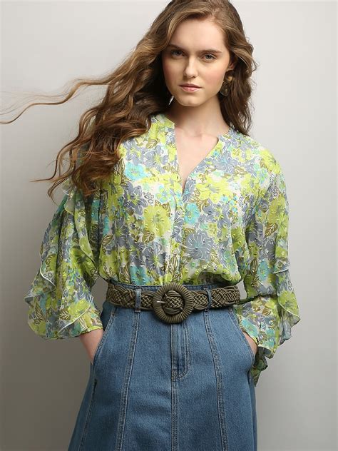 Green Floral Print Top