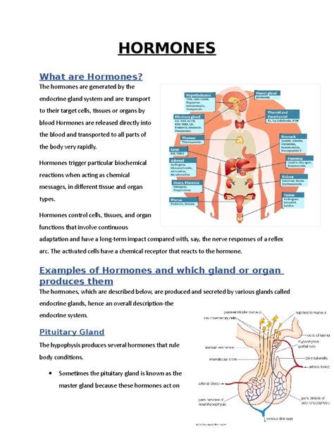 Hormones - O level notes for final - HORMONES What are Hormones? The hormones are generated by ...