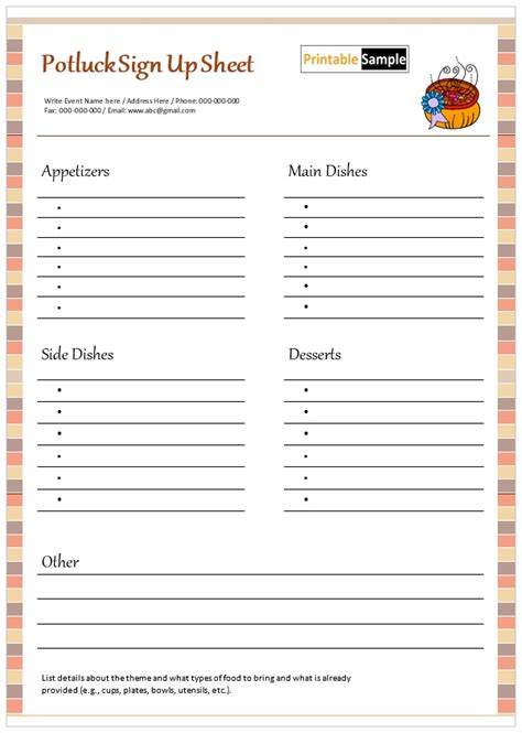 Potluck Sign Up Sheets - 10 Free Samples & Templates