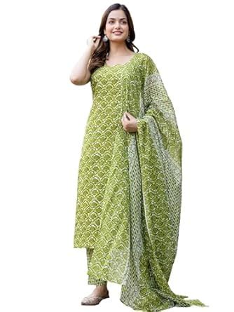 Buy INDO ERA Women's Straight Pure Cotton Geometric Printed Kurta ...