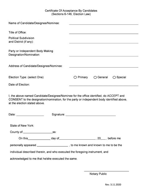 Fillable Online Sample Certificate Of Acceptance By Candidates Form Fax ...