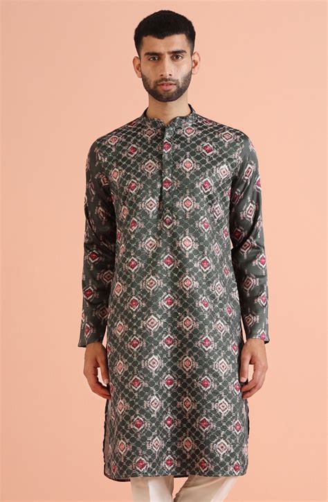 Kisah Men Bottle green Kurta (Set of 1) - Kisah