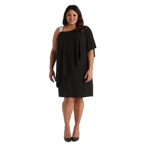 Plus Size R&M Richards Rhinestone One-Shoulder Cocktail Dress