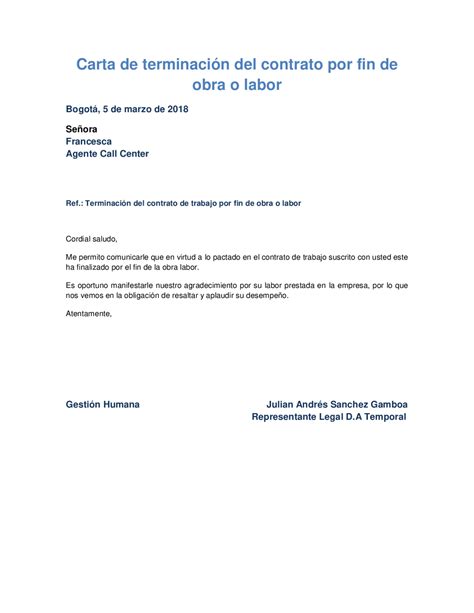 Carta Terminacion De Contrato De Trabajo Image To U