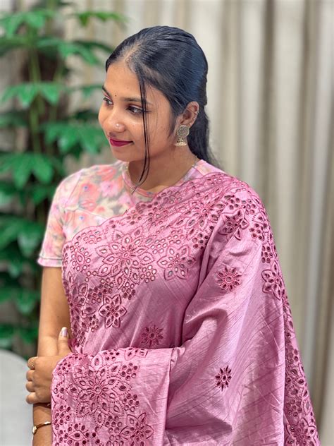 Floral Cutwork Detailed Semi Tussar Saree | RP780 – Aham Designer Boutique